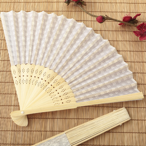 Personalized Silver Scallop Folding Fan Favor