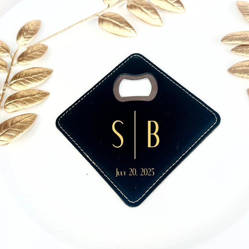 Chic Initial Coaster Bottle Opener - Forever Wedding Favors