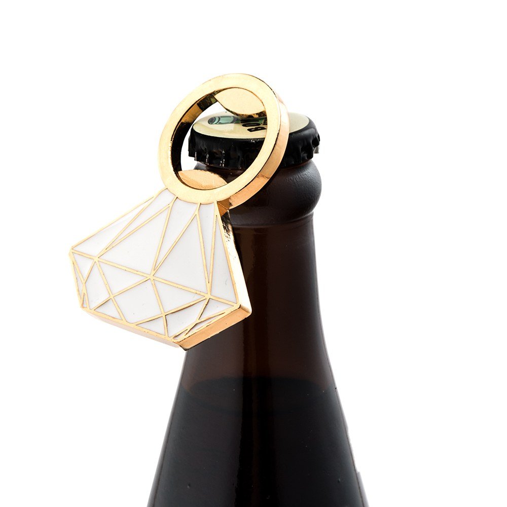 Flat Metal Diamond Ring Bottle Opener - Gold - Forever Wedding Favors