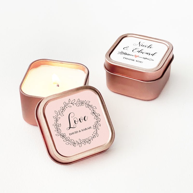 Floral Candle Tin Favors - Rose Gold - Forever Wedding Favors