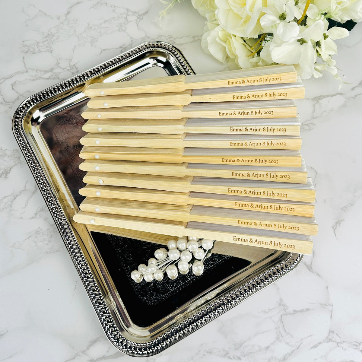 Forever Love Engraved Bamboo Hand Fan - Forever Wedding Favors