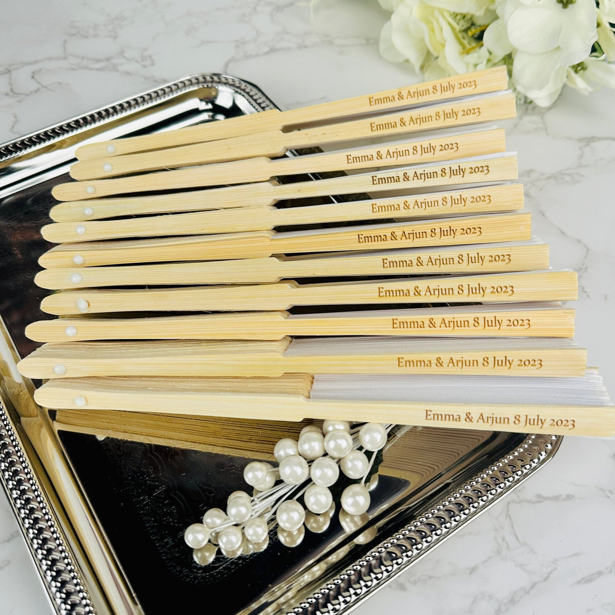 Forever Love Engraved Bamboo Hand Fan - Forever Wedding Favors