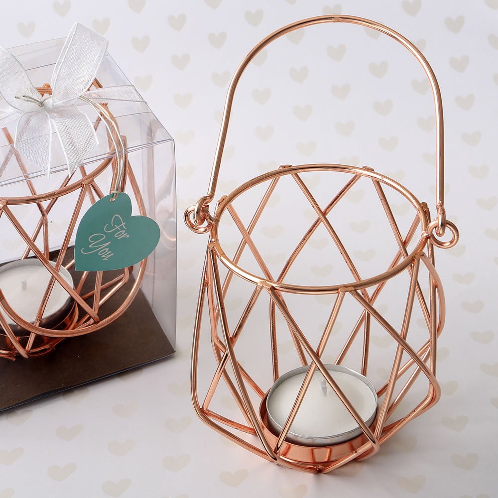 Geometric Rose Gold Tealight Holder - Forever Wedding Favors