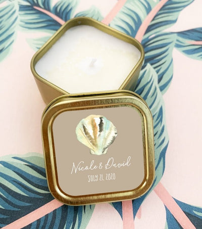 Gold Candle Tins - Tropical Beach - Forever Wedding Favors