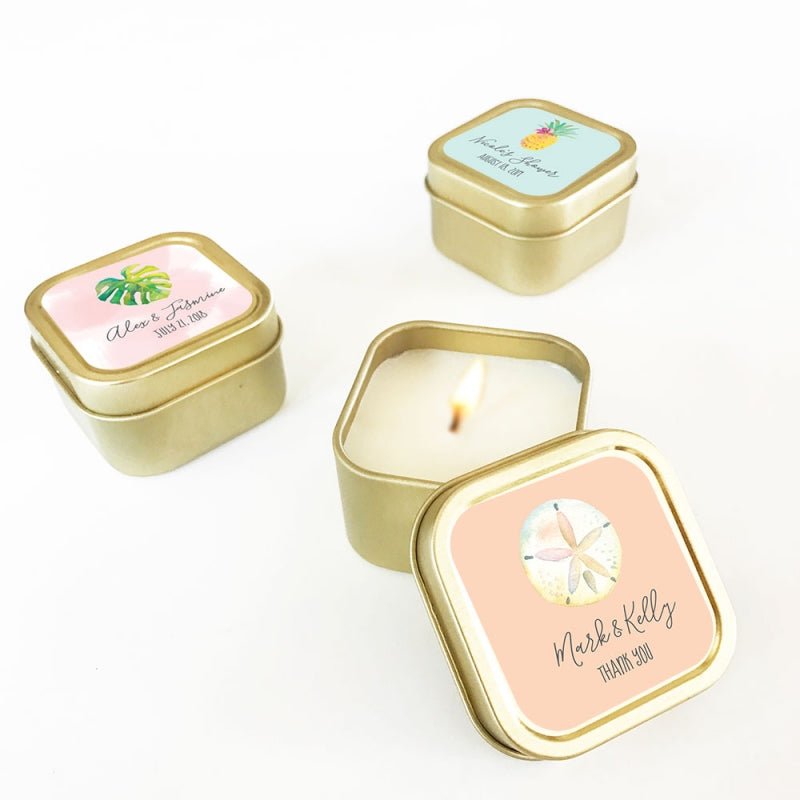 Gold Candle Tins - Tropical Beach - Forever Wedding Favors