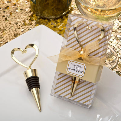 Gold Heart Bottle Stopper - Forever Wedding Favors