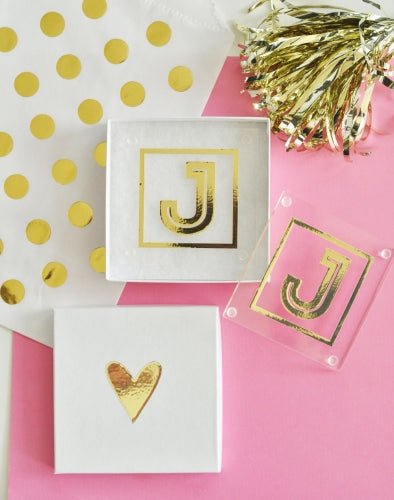 Gold Monogram Coasters (Set of 2) - Forever Wedding Favors