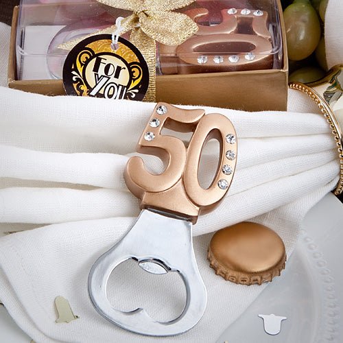 Golden 50th Bottle Opener - Forever Wedding Favors