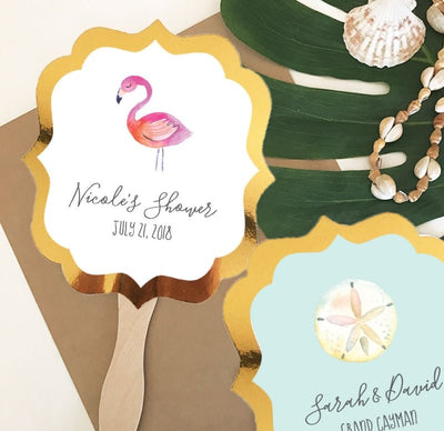 Golden Hour Tropical Paddle Fans - Forever Wedding Favors