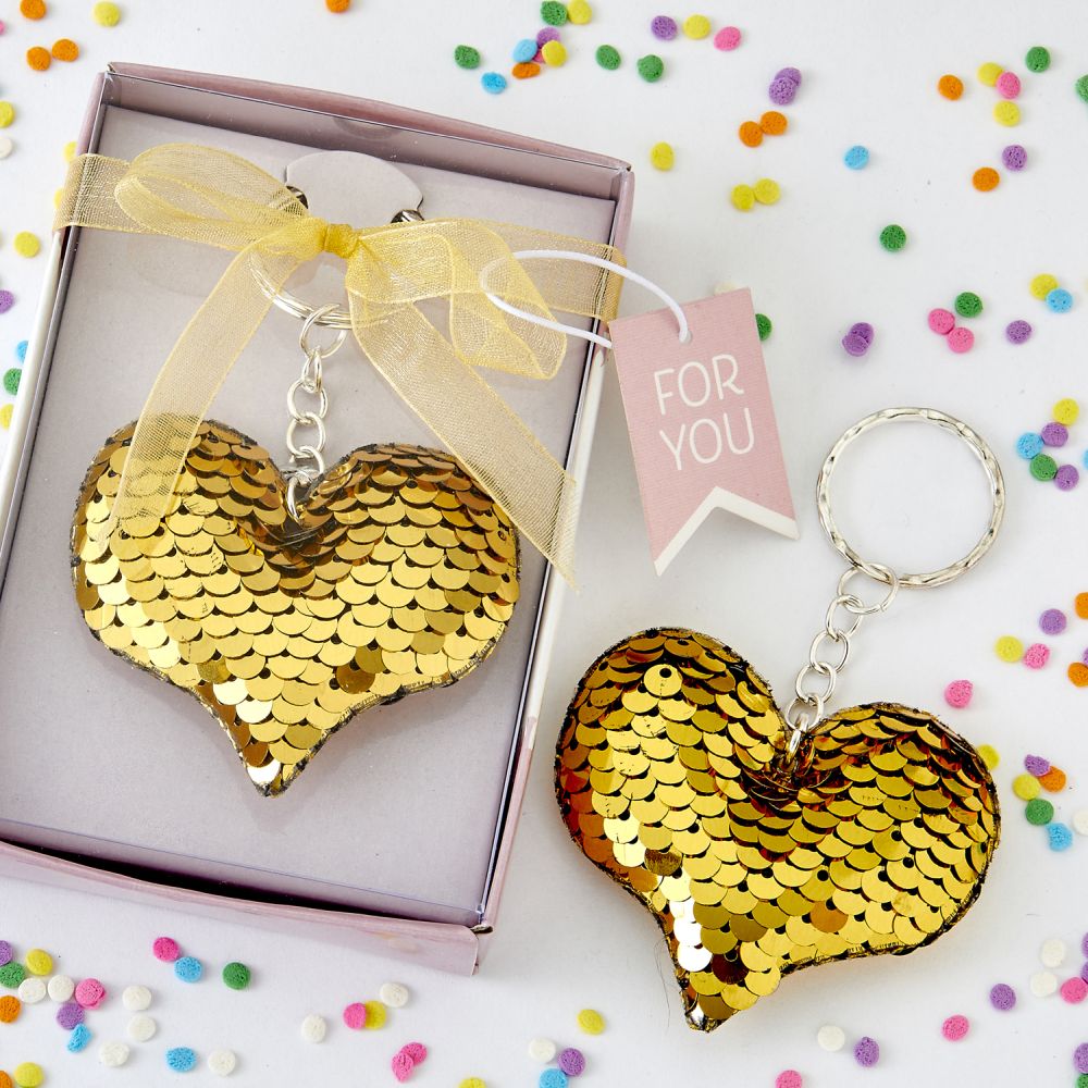 Gold/Silver Sequin Heart Key Chain - Forever Wedding Favors