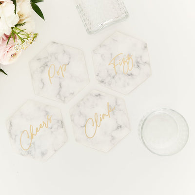 Hexagonal Paper Drink Coasters - Geo Marble Collection - Set Of 12 - Forever Wedding Favors