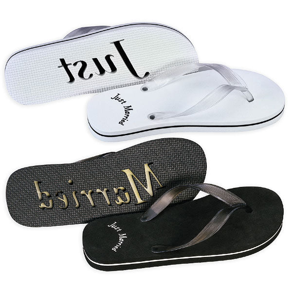 Just Married Wedding Favor Flip Flops - Black And White - Forever Wedding Favors