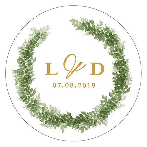 Love Wreath Small Sticker - Monogram - Forever Wedding Favors