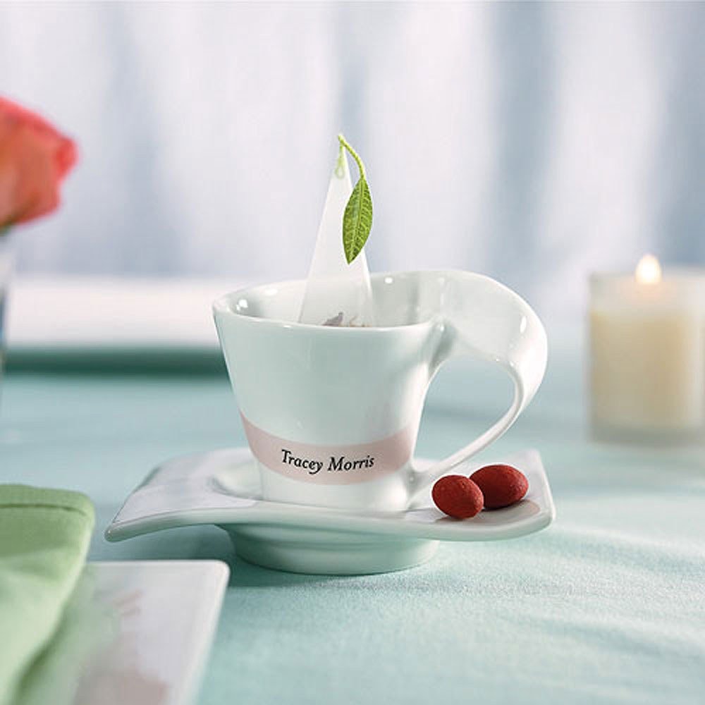 Modern White Cup And Saucer Favor Set - Forever Wedding Favors