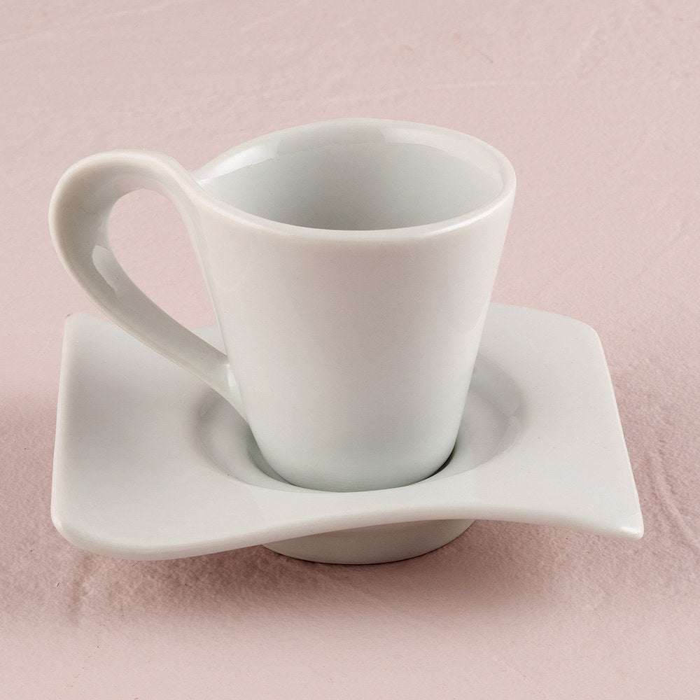 Modern White Cup And Saucer Favor Set - Forever Wedding Favors