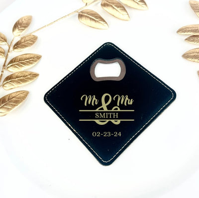 Mr. And Mrs. Coaster Bottle Opener - Forever Wedding Favors