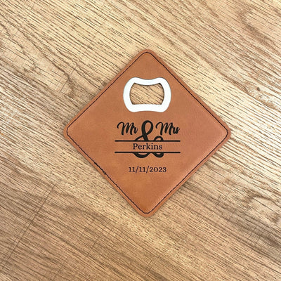 Mr. And Mrs. Coaster Bottle Opener - Forever Wedding Favors