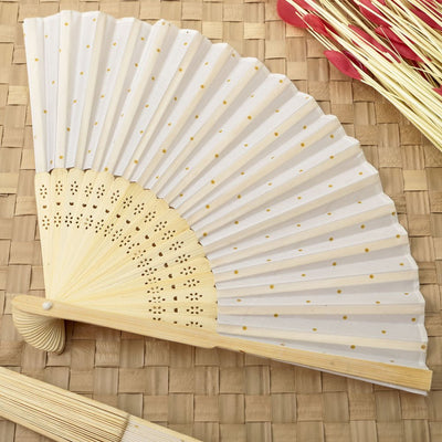 Personalized Gold Dot Silk Folding Fan Favor - Forever Wedding Favors