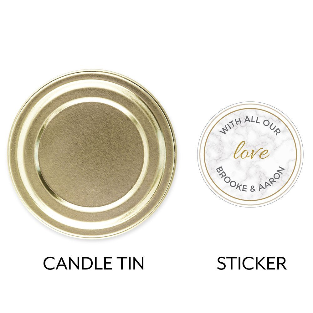 Personalized Gold Tin Candle - Geo Marble - Forever Wedding Favors