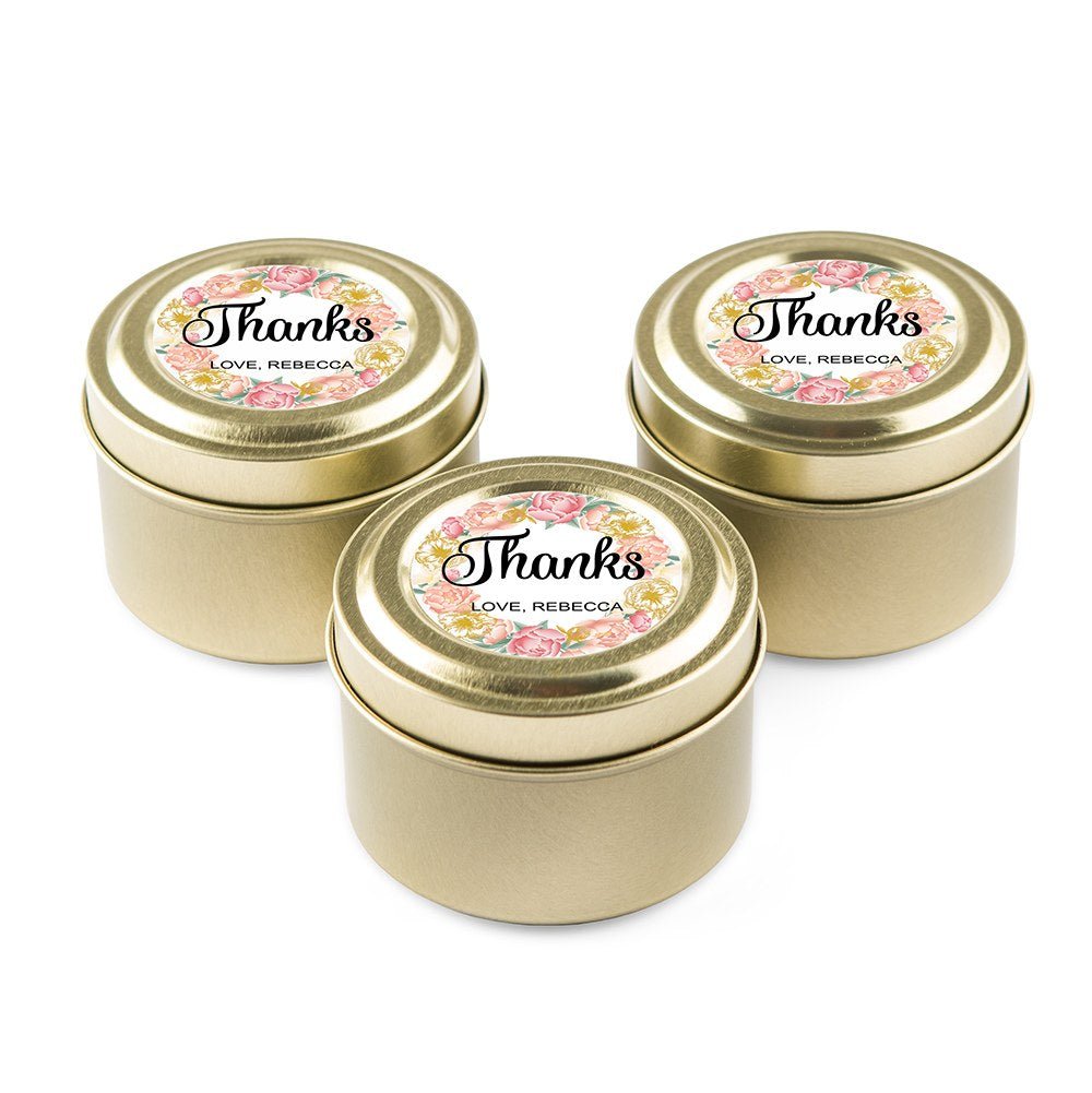 Personalized Gold Tin Candle - Modern Floral - Forever Wedding Favors