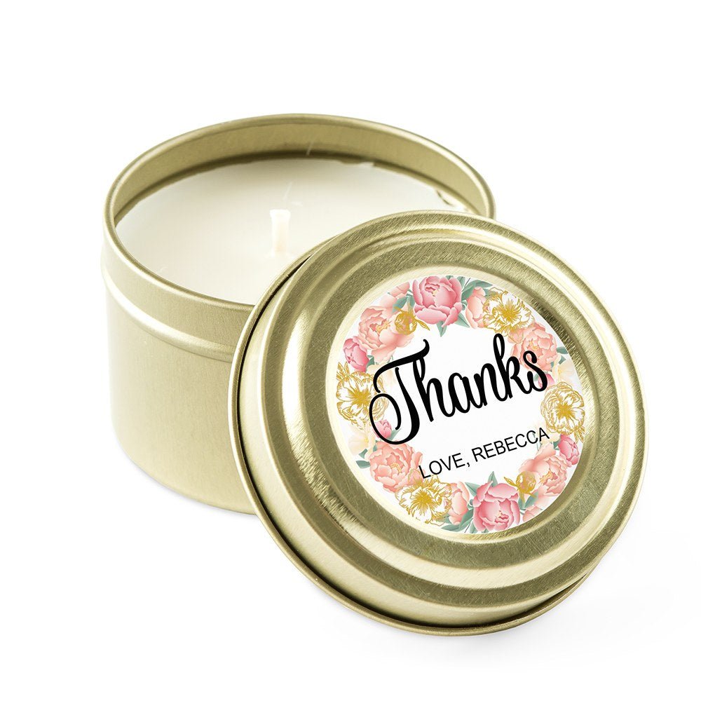 Personalized Gold Tin Candle - Modern Floral - Forever Wedding Favors