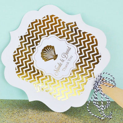 Personalized Metallic Foil Paddle Fans - Forever Wedding Favors