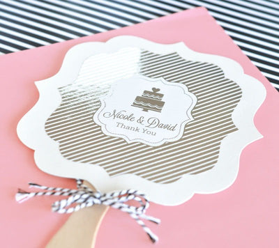 Personalized Metallic Foil Paddle Fans - Forever Wedding Favors