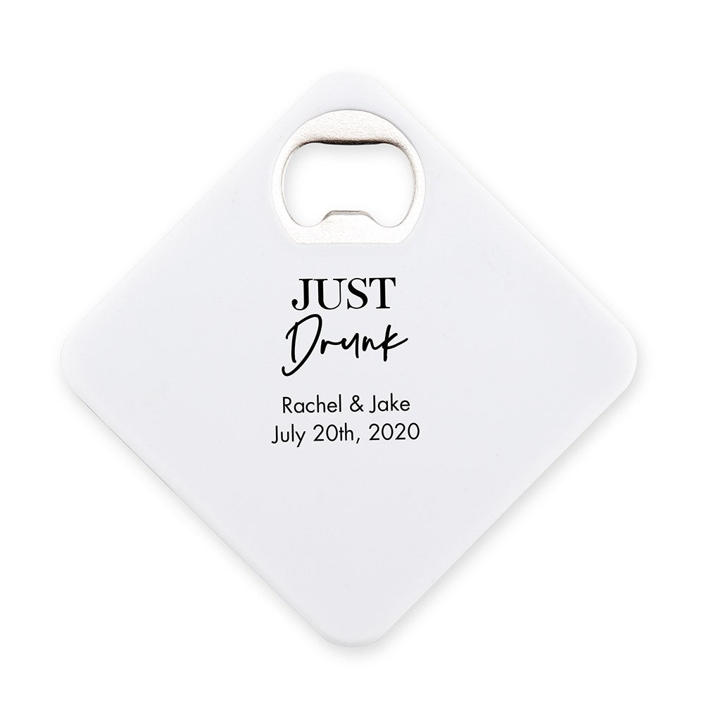 Personalized Plastic Drink Coaster Favor With Bottle Opener - Forever Wedding Favors