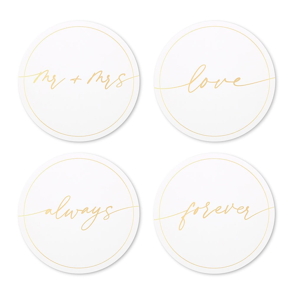 Round Paper Drink Coasters - Mr And Mrs Collection - Set Of 12 - Forever Wedding Favors