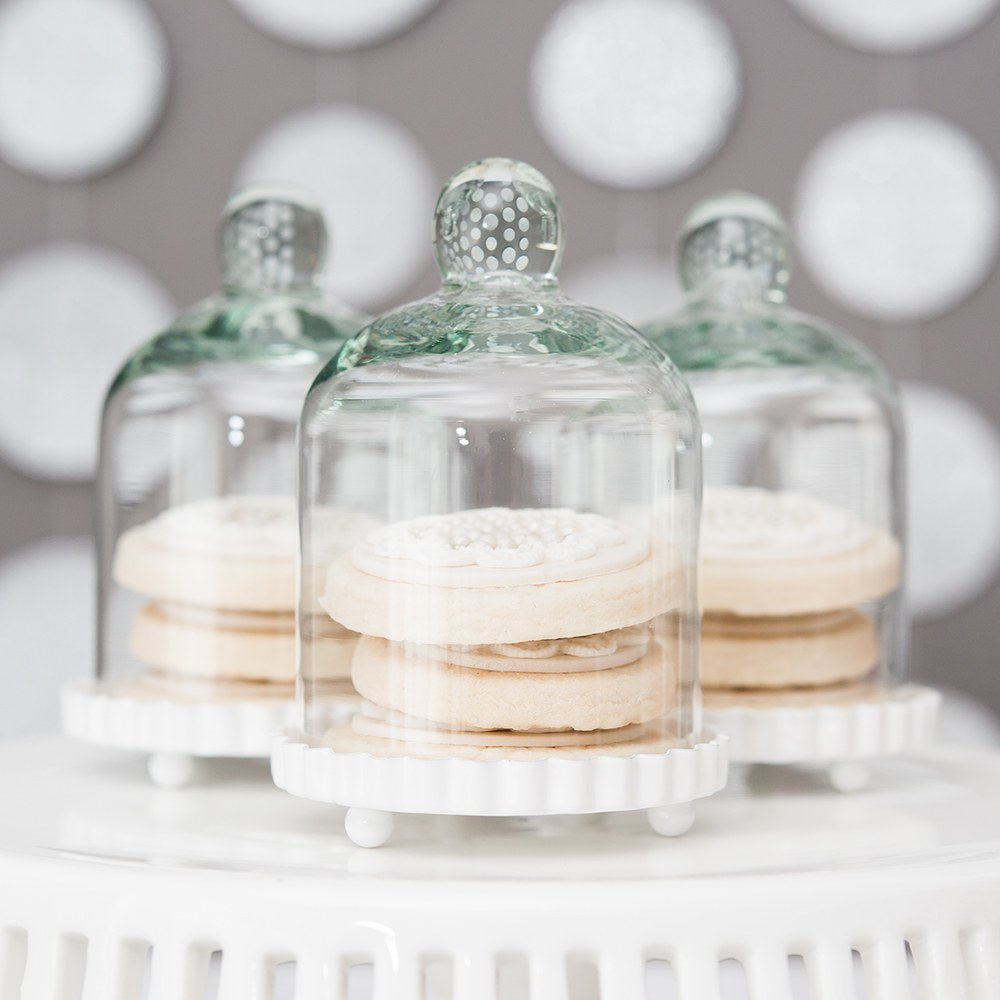 Small Glass Bell Jar With White Base Wedding Favor - Forever Wedding Favors