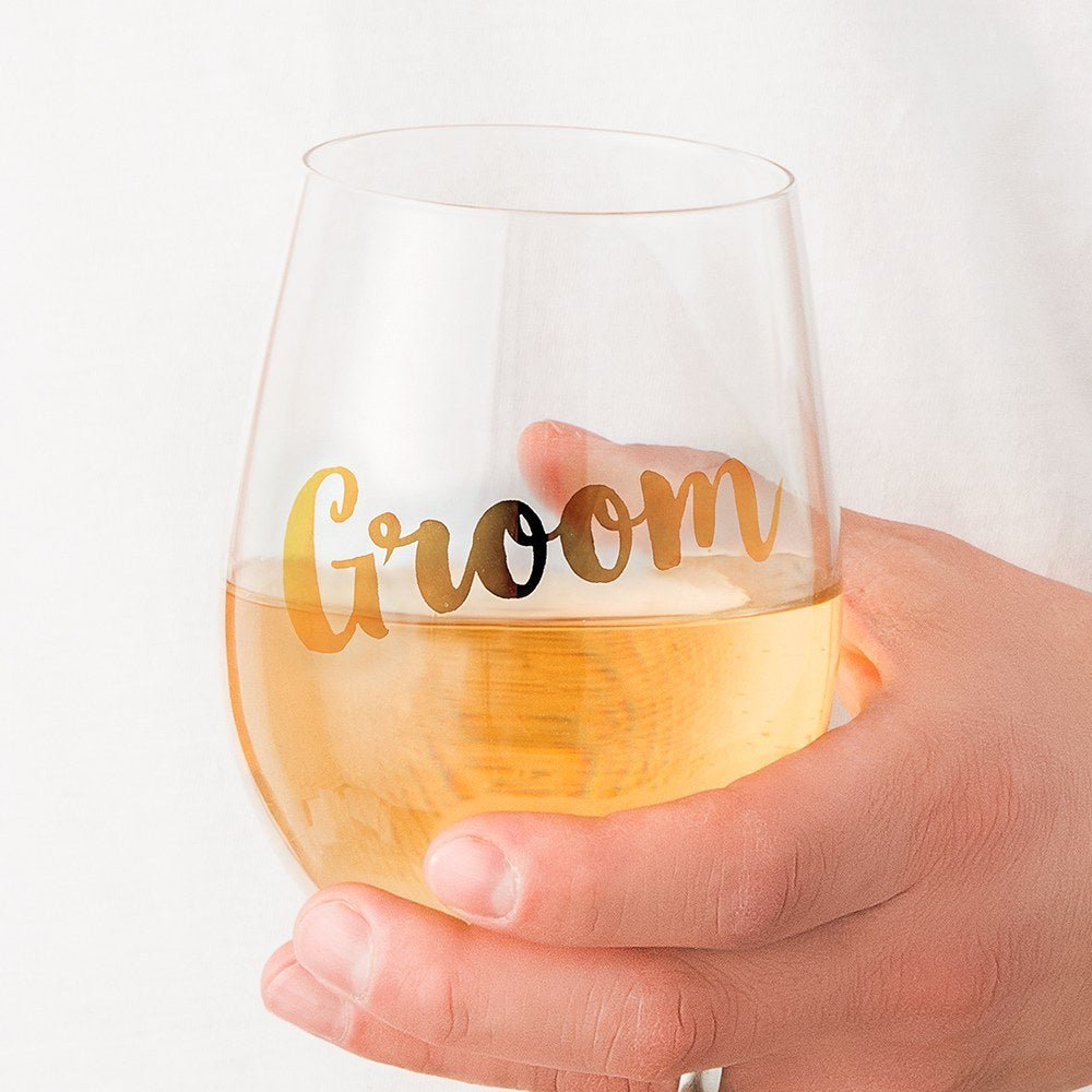 Stemless Toasting Wine Glass Gift For Wedding Party - Groom - Forever Wedding Favors